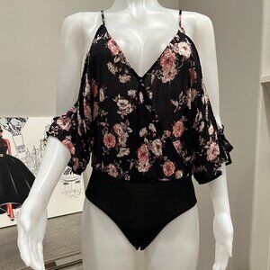 Astr the Label Gauzy Floral Cold Shoulder Bodysuit